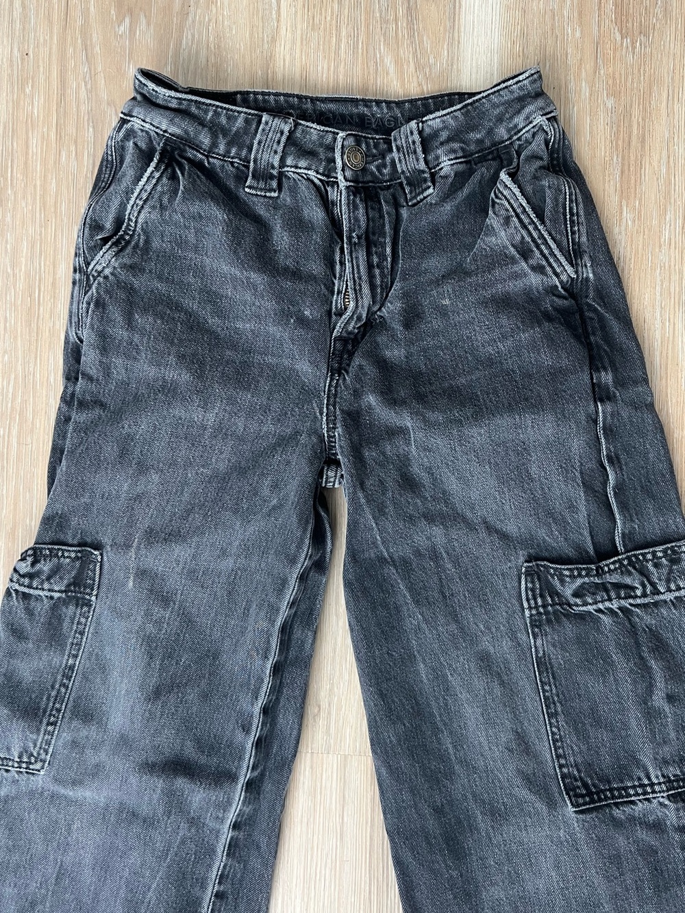 American Eagle Outfitters Washed Black Relaxed Cargo Jeans